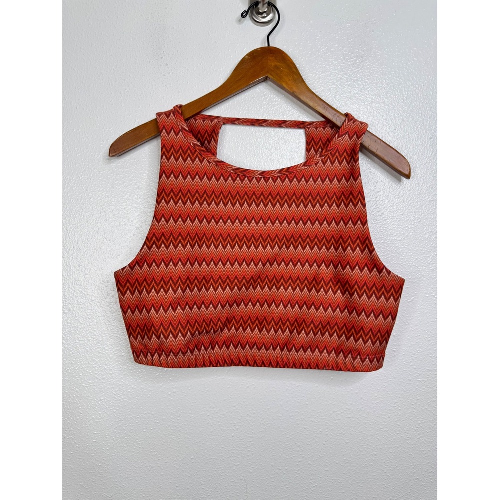Beyond Yoga Womens Orange Zig Zag Chevron Open‎ Back Crop Tank Top EL8269 Large